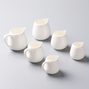 ✅ Hotel Ceramic Pure White Coffee Milk Spoon Sauce Spoon Juice Cup with Handle Large and Small Milk Cup Pot Jar with Pointed Mouth