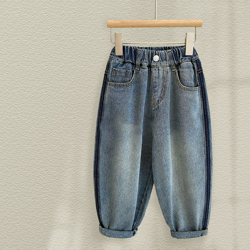 2024 Autumn Boys Light Blue Versatile Jeans Fashionable Gradient Color Autumn Trousers for Small and Medium-sized Children