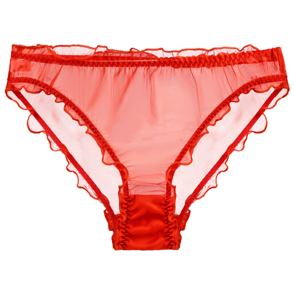 Lady Mulberry Silk Panties Translucent Chiffon Sexy Briefs Ruffled Underwear - Picture 17 of 23