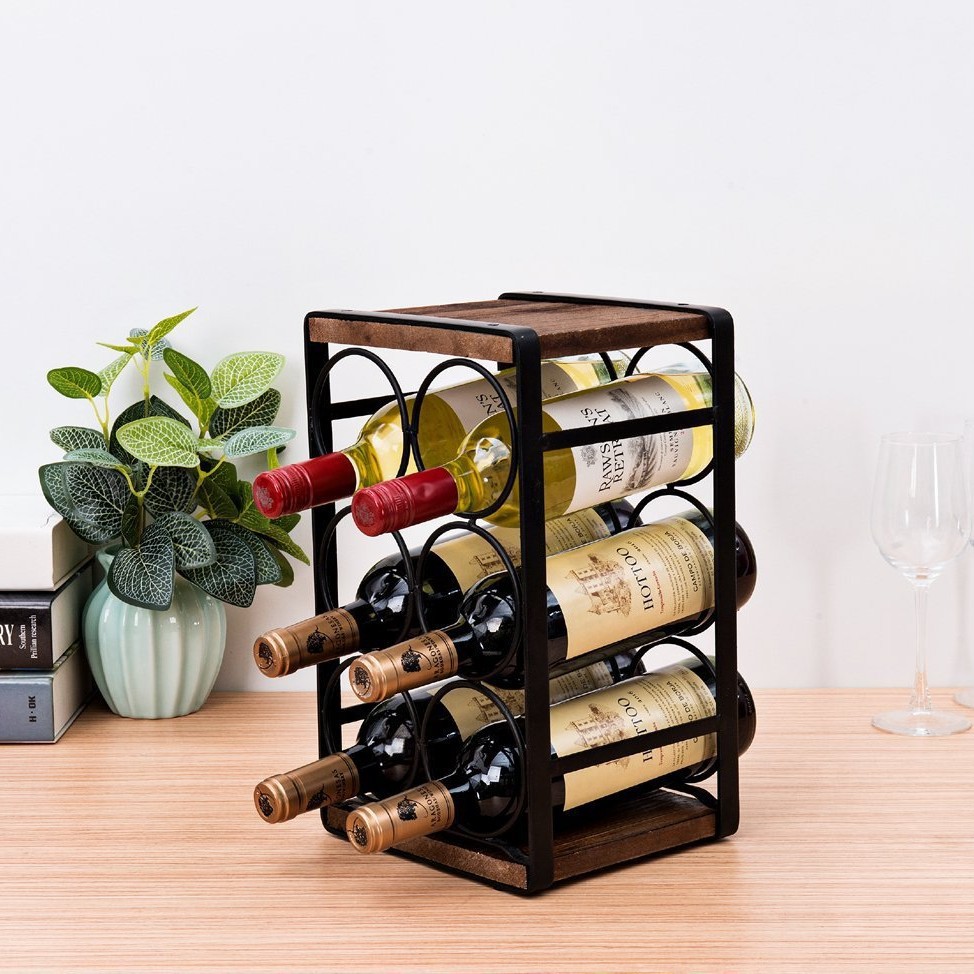 Iron Solid Wood Wine Rack Floor-to-Floor Wine Bottle Storage Rack Household Restaurant Bar Wine Display Rack