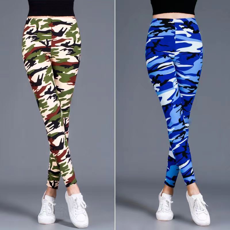 Spring and Autumn Women's Brushed Camouflage Leggings, Stretchy High-Waisted Thin Pants for Women, Versatile Slim-Fit Cropped Pants Spring and Autumn Women's Brushed Camouflage Leggings, Stretchy High-Waisted Thin Pants for Women, Versatile Slim-Fit Cropped Pants