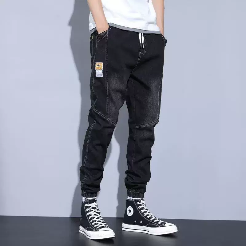 Summer thin trend jeans, casual trousers for elementary school students, drawstring, elastic waist
