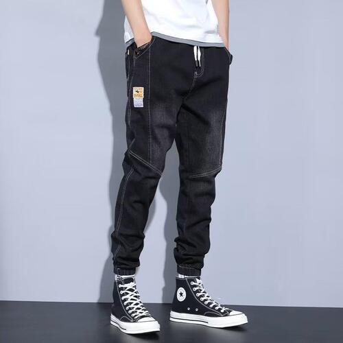 Men's Summer Thin Trousers with Gathered Ankle Work Pants, Fashion Drawstring Loose Waist Student Casual Pants