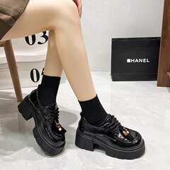 2025新款春秋乐福鞋女英伦风小皮鞋厚底增高一脚蹬单鞋百搭休闲鞋