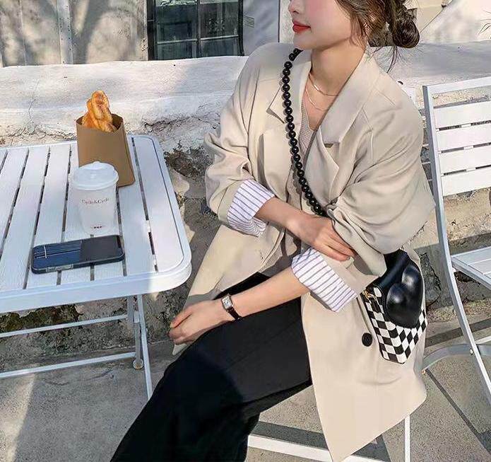 Áo khoác vest nữ công sở dáng trung bình, form rộng, tay dài, kiểu mới xuân thu — Màu trắng nhạt, đen, Màu trắng nhạt - phiên bản nâng cấp với chất liệu vải tốt hơn, Phiên bản nâng cấp màu đen với tay nghề tốt hơn chi tiết 6