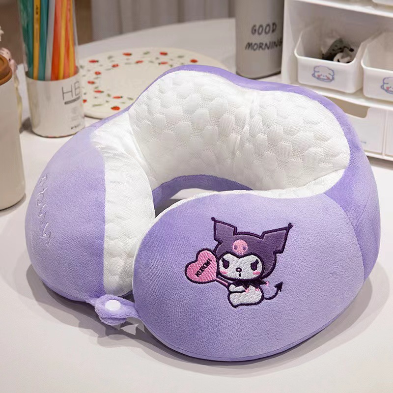 Coulomi almohada para la siesta de doble joroba sensación de hielo, linda pareja de dibujos animados, collar, almohada para el almuerzo de viaje portátil