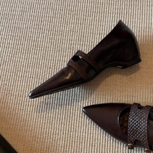 羊皮版~绝美气质风尖头编织皮带扣玛丽珍鞋女通勤真皮内增高单鞋