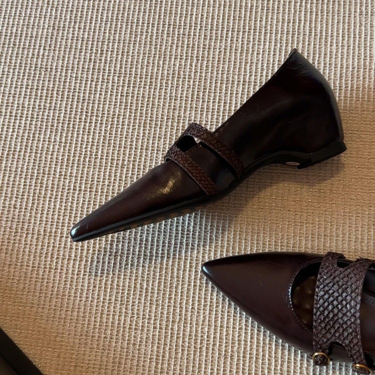 羊皮版~绝美气质风尖头编织皮带扣玛丽珍鞋女通勤真皮内增高单鞋