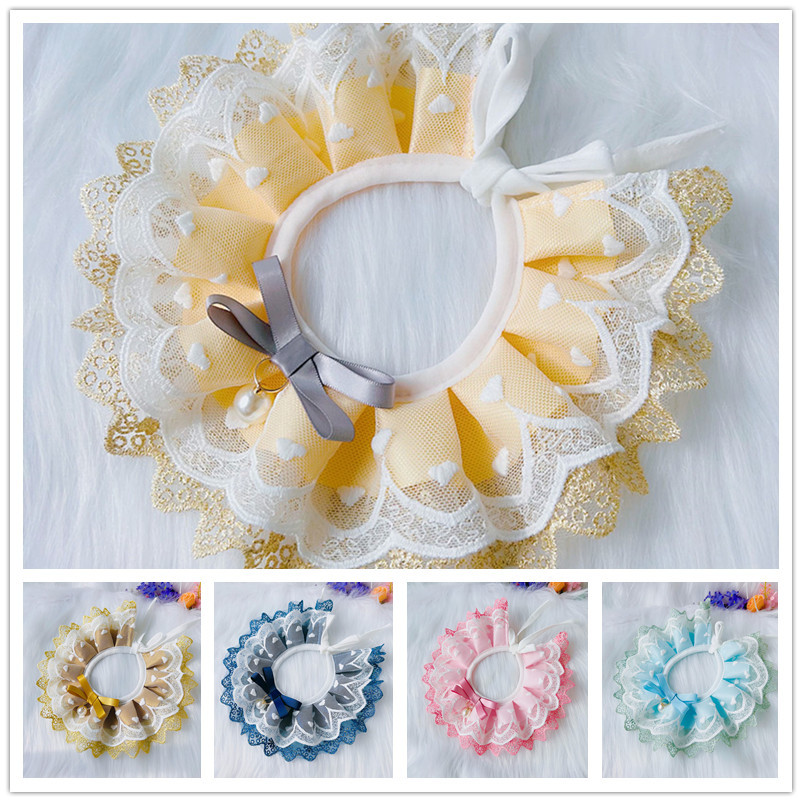 Cute Bib Collar Cat Dog Slip Towel Teddy Bib Round Neck Scarf Samo Sweet Lace Bib