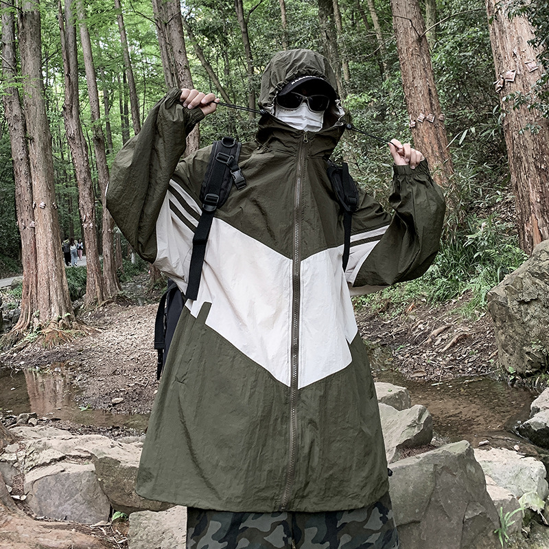 Color de contraste ropa de protección solar para hombres diseño de verano sentido nicho pareja montañismo al aire libre camping Seda de hielo de secado rápido chaqueta de ropa de protección solar image 4