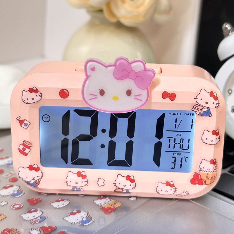 Đồng hồ báo thức màu hồng [KT Cat + Pin + Nhãn dán]