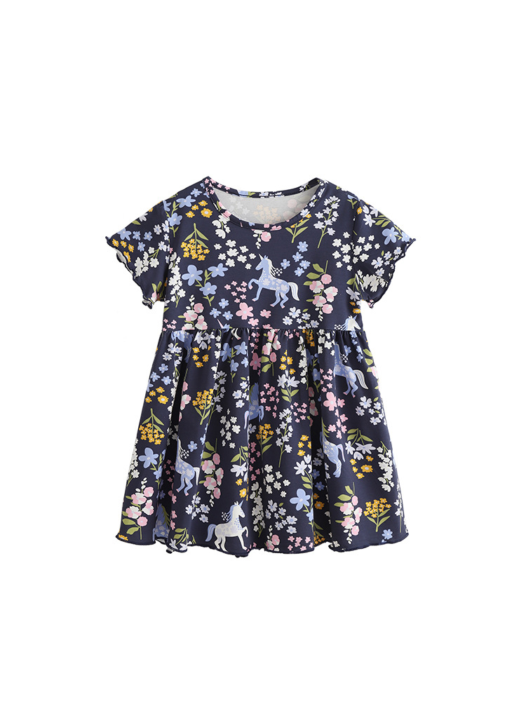 Malwee transfronterizo vestido de princesa de niña nuevo estilo lindo vestido de verano de niña de cuello redondo de manga corta vestido de niños europeos y estadounidenses