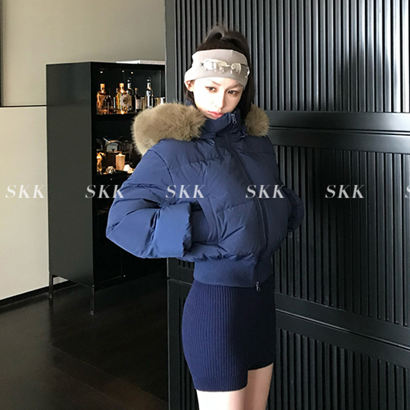 2025 invierno nuevo suelto delgado cuello con capuchón corto plumón chaqueta de algodón para mujeres cintura gruesa chaqueta de algodón