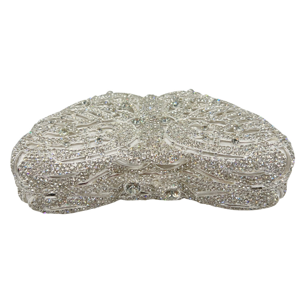Bolsa de embrague blanco mariposa diamantes bolsas de cena de diamantes bolsas de mano de mujer caja dura llena de diamantes bolsas de vestido de fiesta