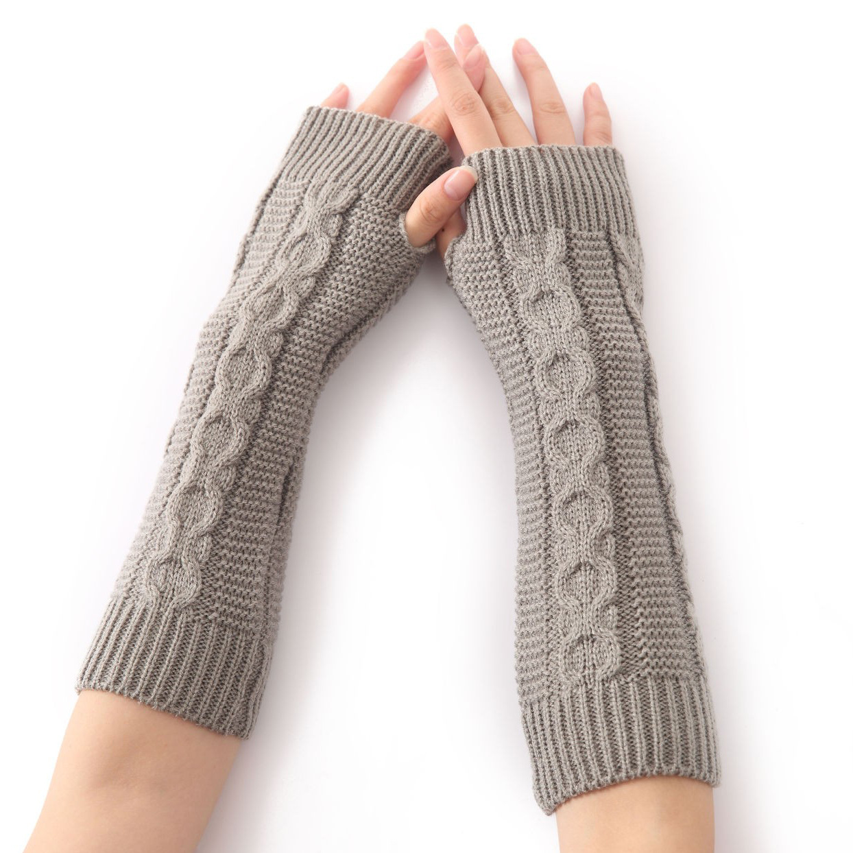 Guantes de dedos abiertos G-13 para otoño e invierno, para hombre y mujer, de lana, con medio dedo y mangas para la muñeca, tejidos y cálidos_voghion.com