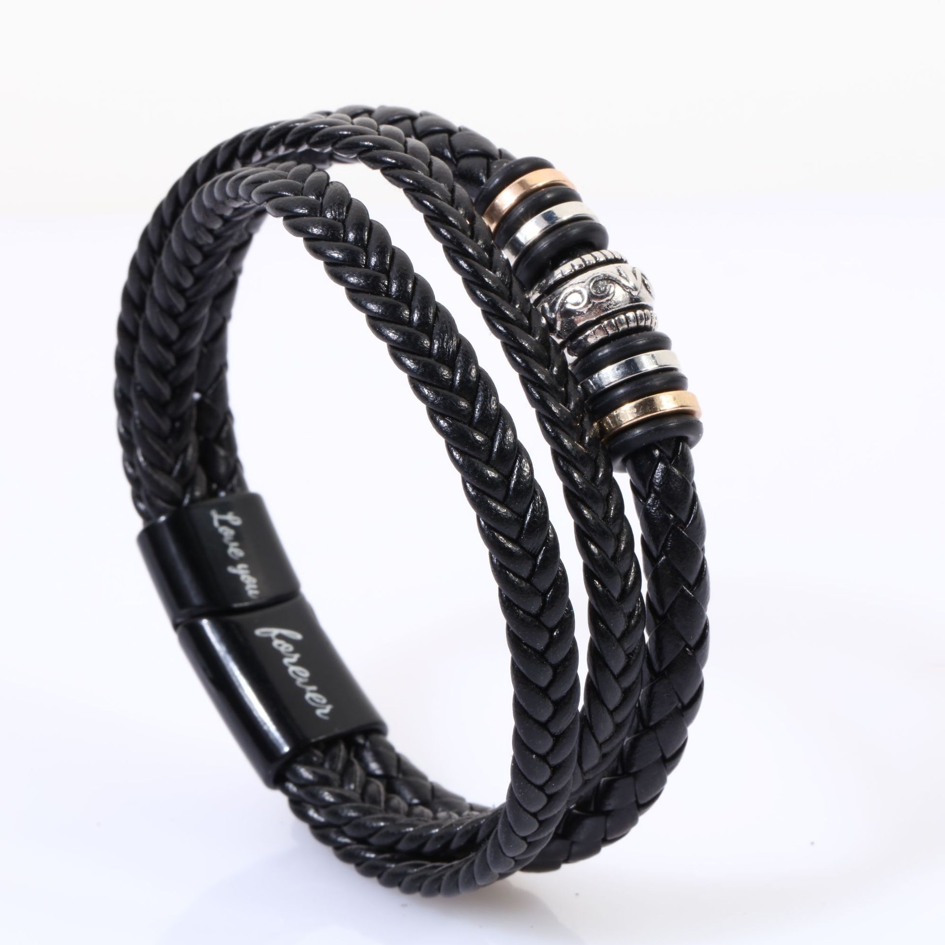 Cross-Bordr Hot Sal Ethnic Styl Stainlss Stl Mn's Multi-Layr Wovn Lathr Cord Magnetverschluss Armband_voghion.com