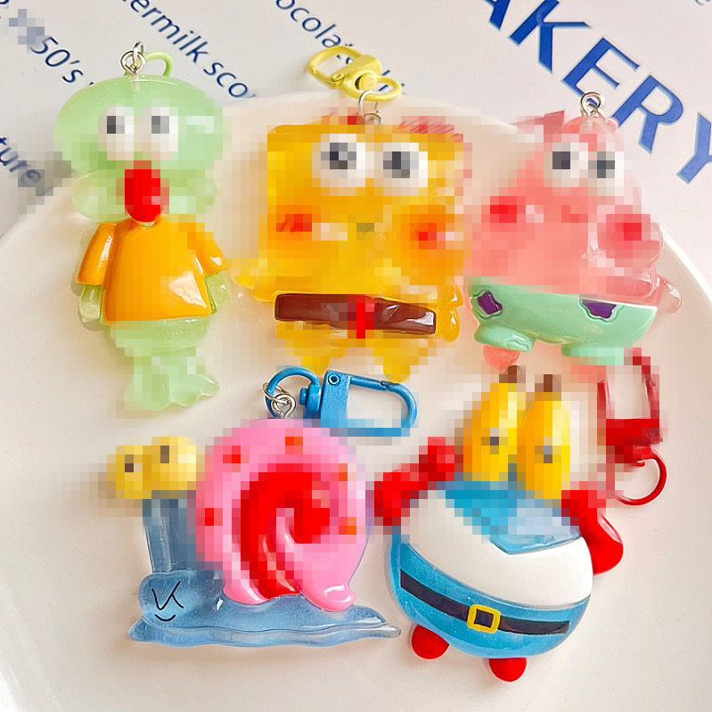 Accesorios de Bob Esponja que brillan en la oscuridad, llavero colgante de Calamardo, materiales creativos para bricolaje, pegatinas 3D de dibujos animados que se iluminan