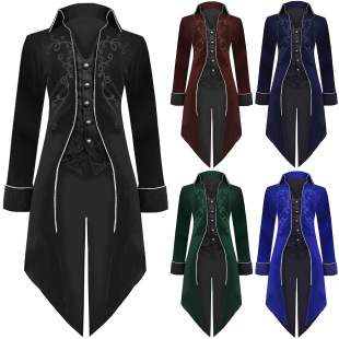Amazon European and American Halloween Tuxedo Medieval Retro Costume Mid-Length Punk Men's Coat Palace Performance