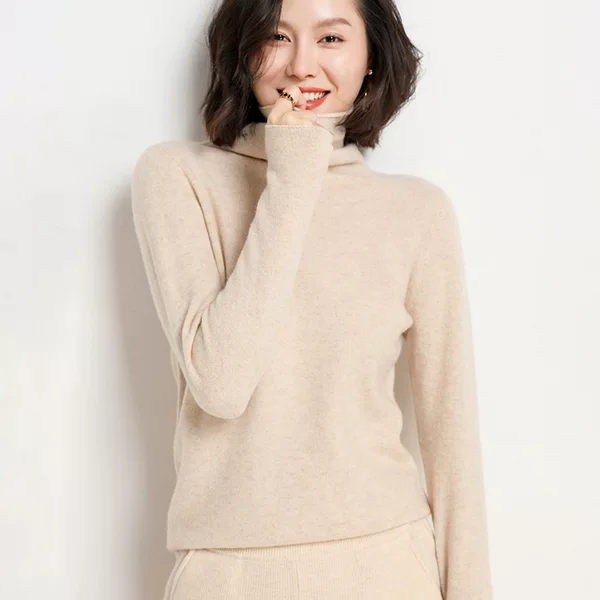 New Women's Rolled Edge Knit Sweater Versatile Solid Color Turtleneck Base Sweater Pure Wool Warm Sweater