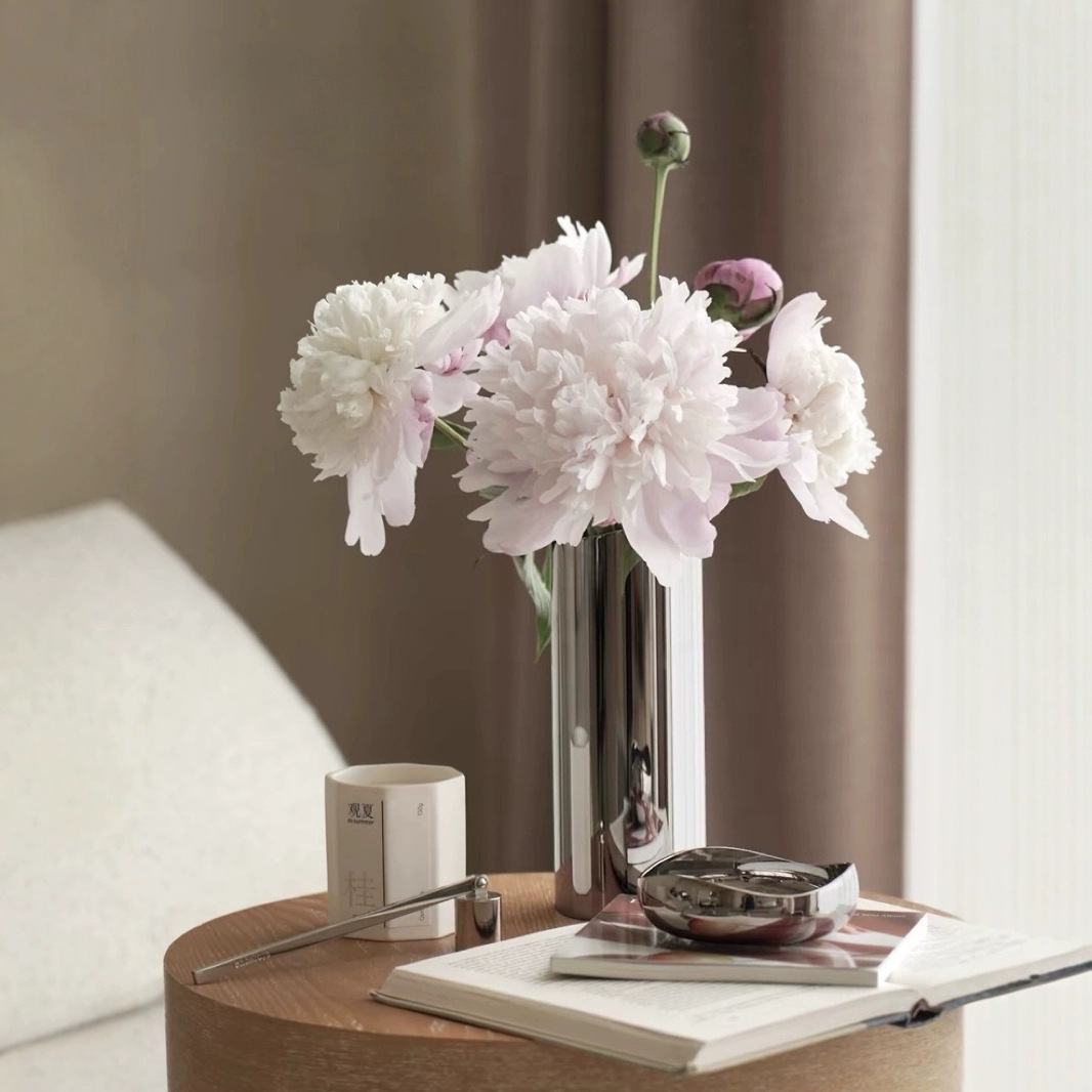 KO estilo nórdico, jarrón, flor de acero inoxidable, botella de flores, flores secas, viento silencioso, decoración de la mesa del comedor de la sala de estar, regalo de inauguración