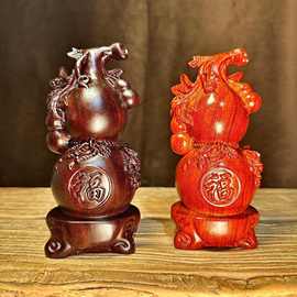 黑檀实木雕刻葫芦摆件客厅家居办公室桌面装饰玄关摆设开业送礼品