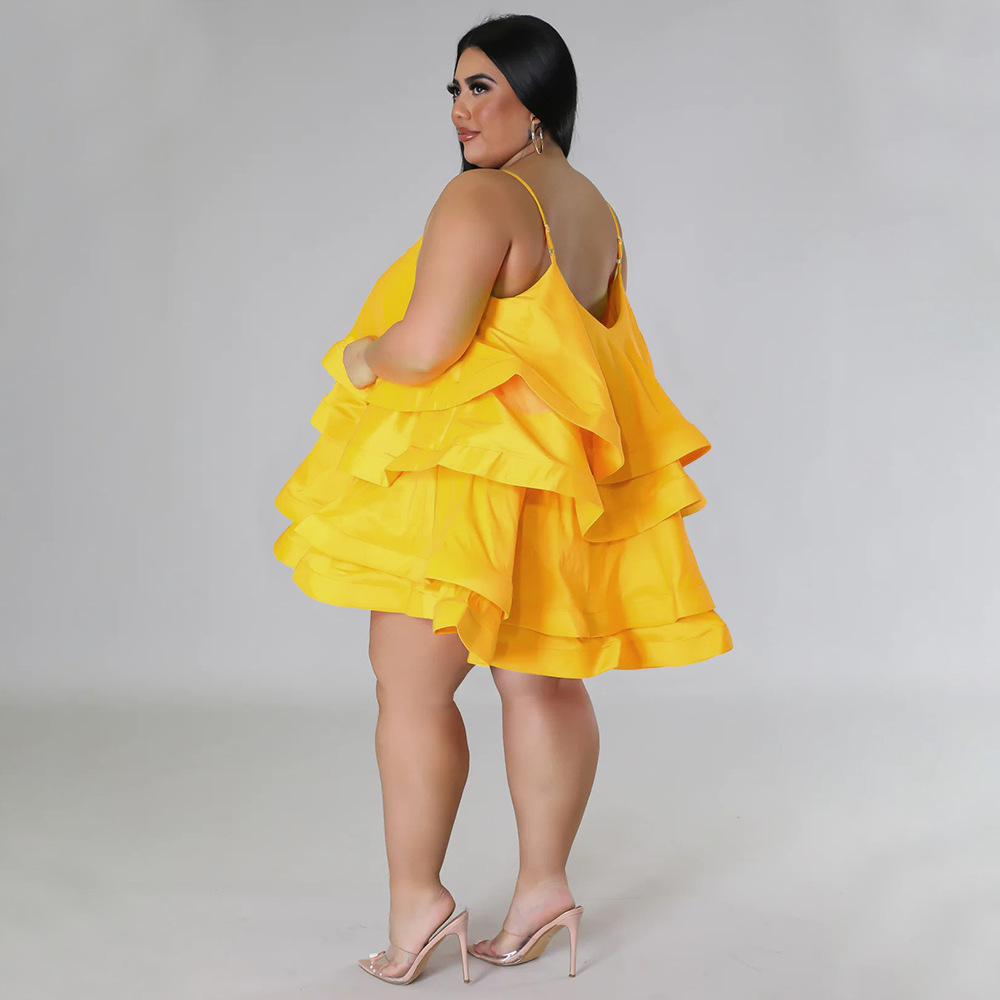Sexy ärmelloses Rüschenkleid für Damen, verstellbare Schulterträger, europäisch-amerikanischer Stil, Dropshipping möglich, Übergrößen_voghion.com