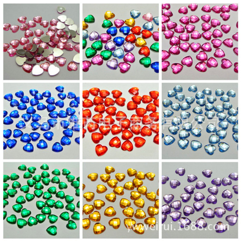 台湾亚克力无孔平底桃心钻饰品超轻粘土配件DIY手工材料1CM