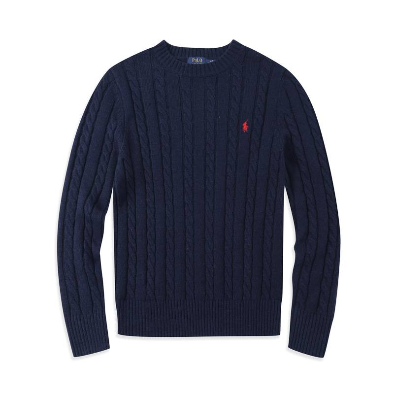 Cross-Border Polo Round-Neck Sweater Couple's Cable-Knit Sweater Casual Wool Sweater Thickened Sweater for Men