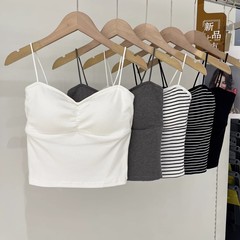 Sling vest with chest pad contrasting striped straps fixed cup beautiful back straps with beautiful back straps outside