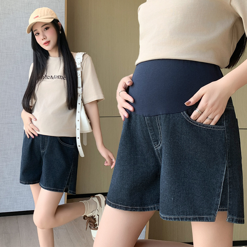 Maternity Denim Shorts Summer 2025 New Style Adjustable Thin Outer Wear Low-Waist Wide-Leg Pants That Do Not Tighten the Belly during Pregnancy
