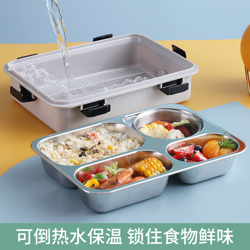 Transfronterizo de acero inoxidable de doble capa aislada lonchera estudiante empleado de oficina compartimiento sellado lonchera trabajo doméstico nítido