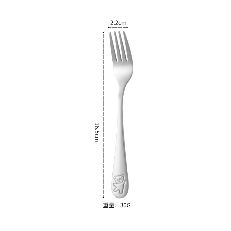 Los niños de acero inoxidable 304 cuchillo y tenedor cuchara Oso de dibujos animados comida occidental de cuatro piezas traje caja de regalo cuchara de té de jardín de infantes