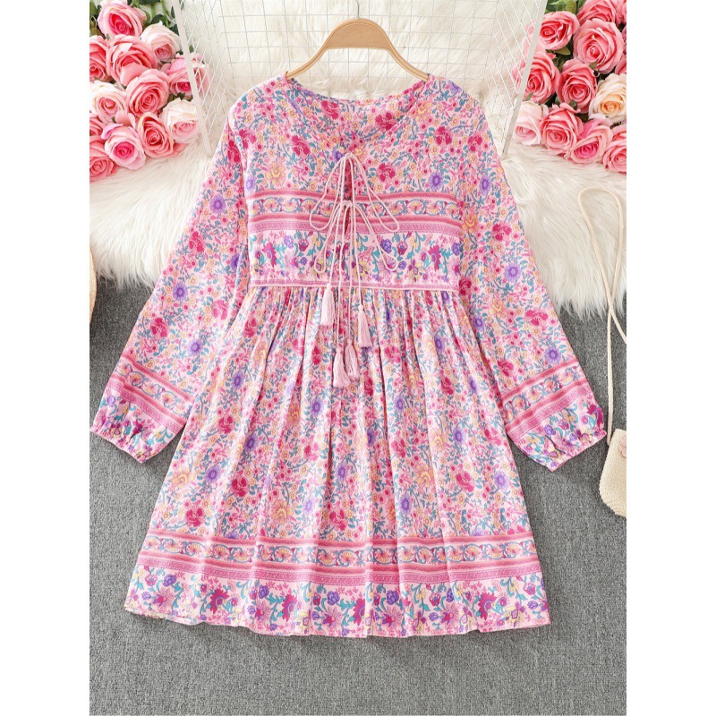 산야 해변 휴가 인쇄 해변 원피스 작은 태국 민족 스타일 원피스 짧은 치마 발리 해변 원피스