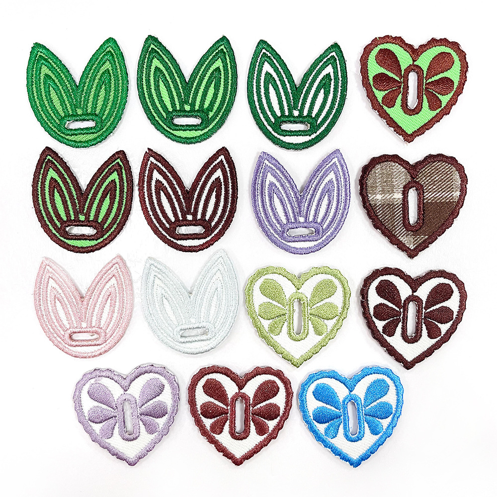 刺绣叶子心形纽扣 DIY衣服装饰配件 手工刺绣花纹钮扣 多色可选