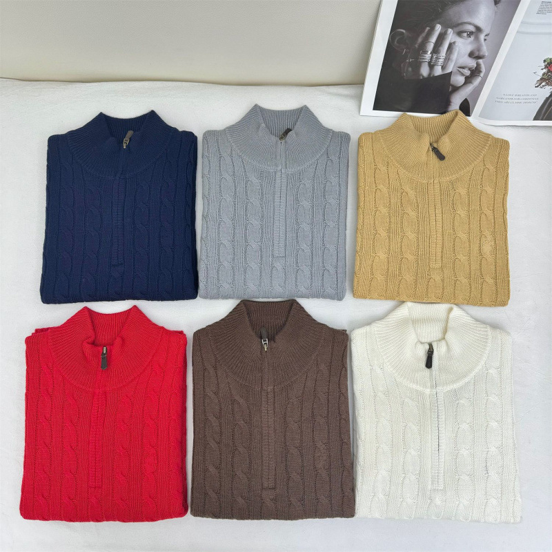 Rl Ralph Lauren Logo Classic Cable Knit Wool Half-Zip Long-Sleeve Unisex Sweater