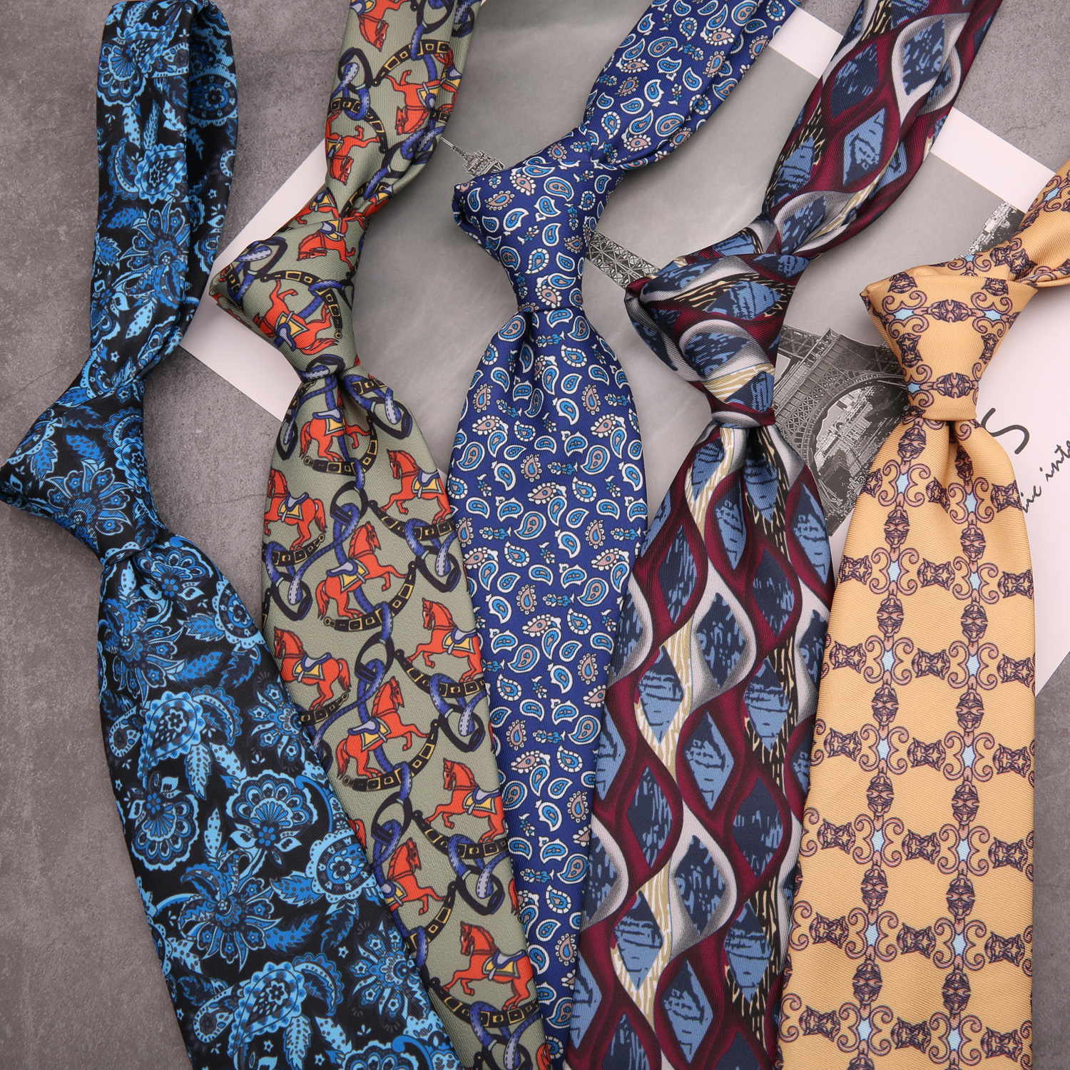 メンズ9センチプリントデザイン感レトロ花柄カジュアル正装结婚ワイド版香港风ネクタイ