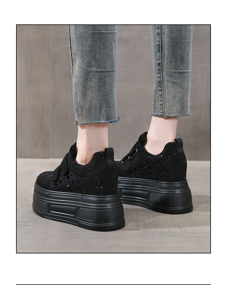 Giày sneaker nữ đế dày mặt lưới đính đá trắng — Màu đen chi tiết 16