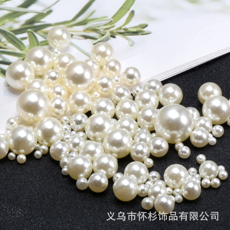 Creamy-white plastic non-hole imitation pearl loose beads round beads diy handmade jewelry accessories filling decorative materials