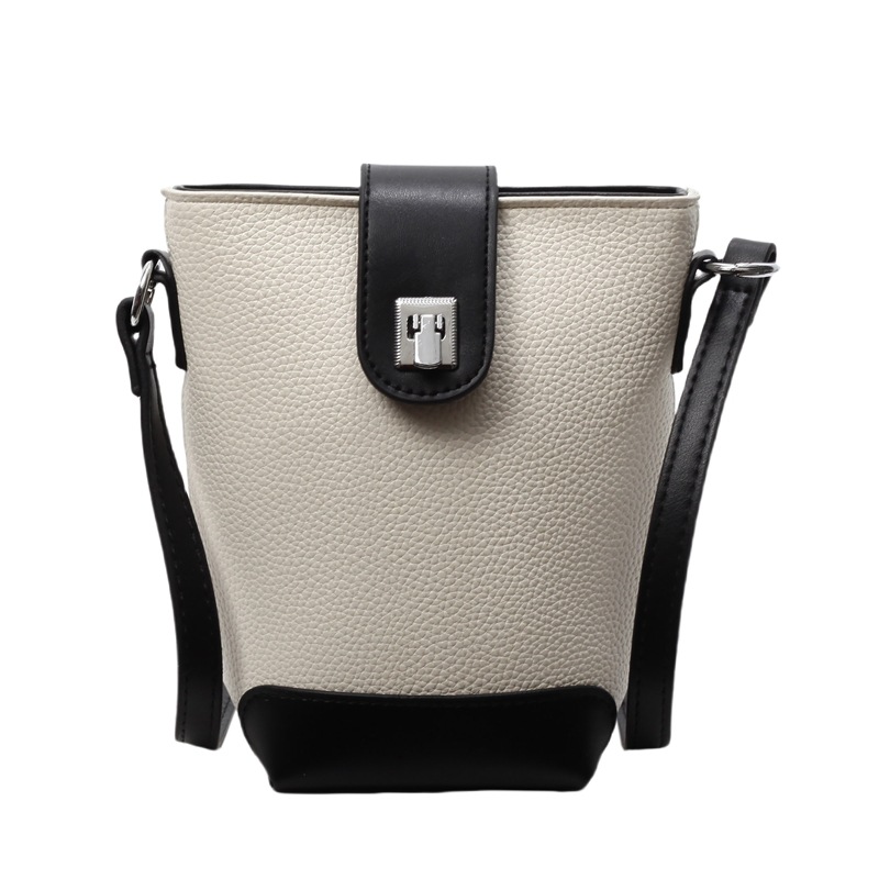 Bolso de cubo popular de este año 2025 verano nuevo bolso de teléfono móvil bolso de hombro con patrón de lichi bolso de mensajero de color de contraste de moda mujer