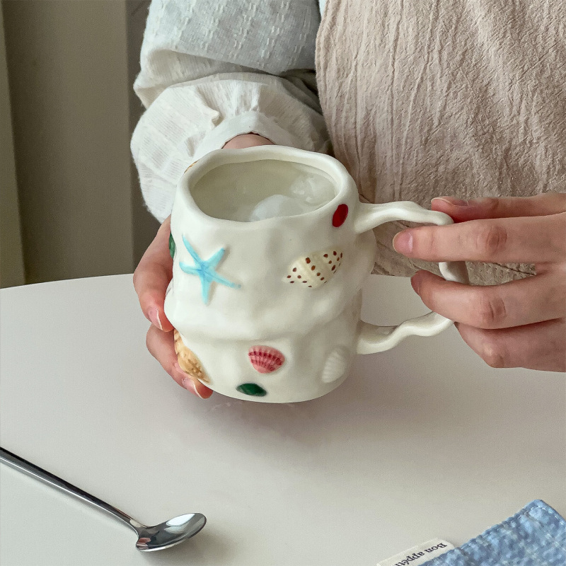 穆尼ins贝壳马克杯海洋元素水杯可爱陶瓷咖啡杯牛奶杯创意礼物杯|undefined