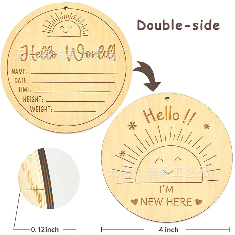 Tarjeta de hito de madera para bebé tallada a doble cara