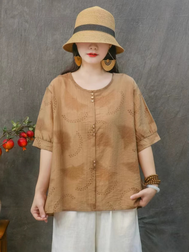 Transfronterizo 2025 primavera y verano ropa de mujer impresión camiseta de manga corta camiseta de mujer camiseta de base de cuello redondo artística ocio 168 image 1
