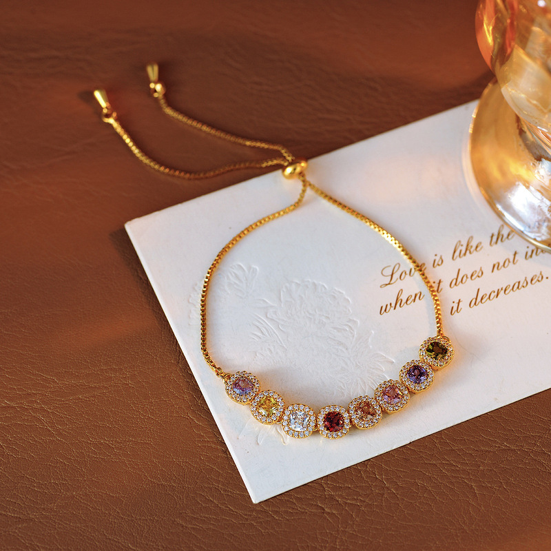 New Sugar Cube Bracelet Sugar Cube Combination Real Gold Electroplating Fashion High-End Colorful Zircon Korean Version New Product Wholesale Dropshipping