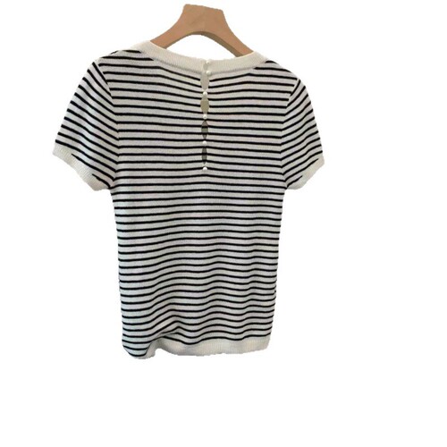 Back hollow knitted sweater for women for short-sleeved summer shirt slim-fitting shoulder short half-sleeved top