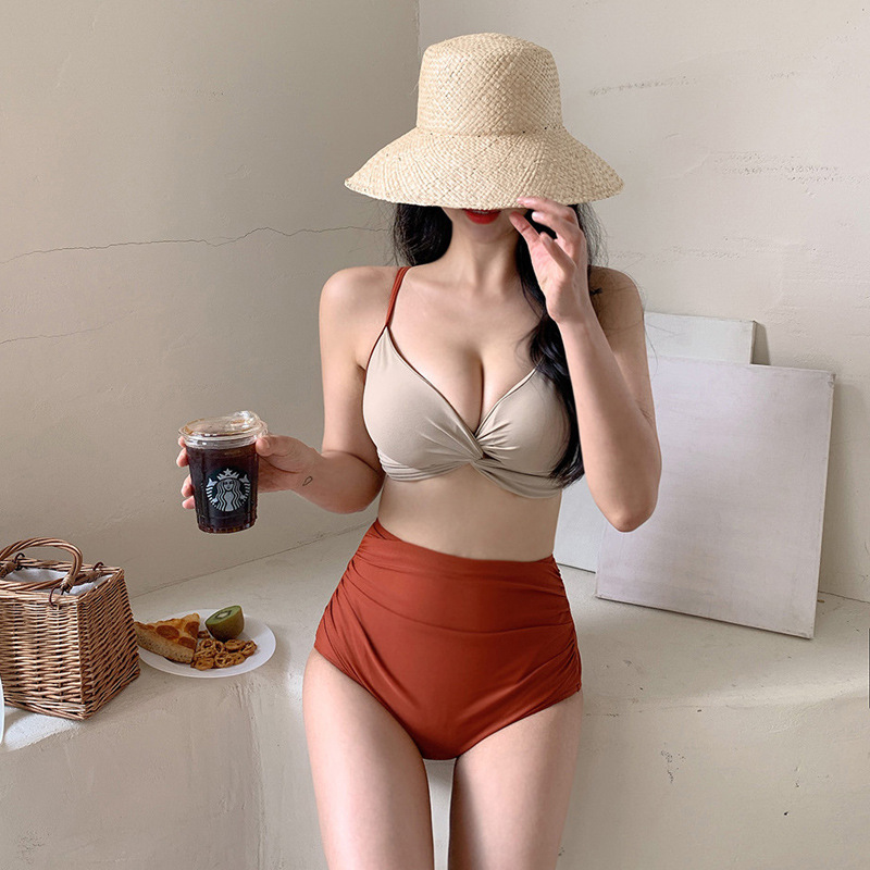 Amazon sexy swimsuit 2023 South Korea new twist bag bra high waist color split women's bikini swimsuit Amazon sexy swimsuit 2023 South Korea new twist bag bra high waist color split women's bikini swimsuit