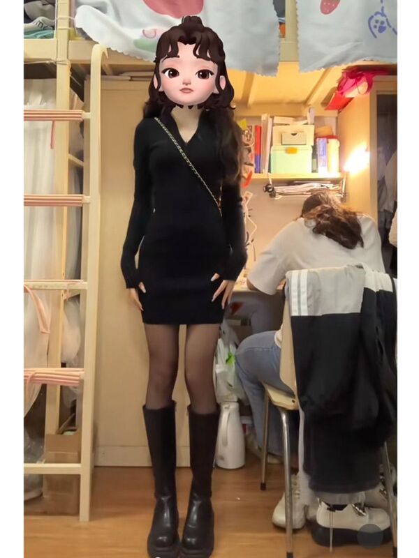 纯欲风辣妹包臀连衣裙女紧身御姐穿搭秋冬2025新款显瘦打底短裙子|undefined