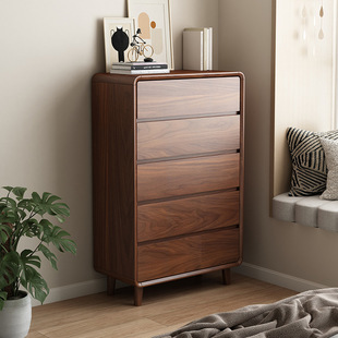 Full Solid Wood Drawer Cabinet Bedroom Drawer Cabinet 5689 Drawer Cabinet Storage Cabinet Bedside Cabinet Walnut Color Bedside Cabinet