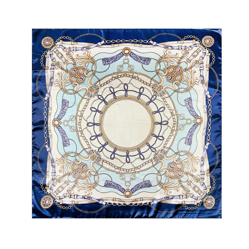 Classic Chain Printed Silk Scarf 90 Cm Large Square Shawl Satin Finish for European And American Women's Fashion Accessory_voghion.com