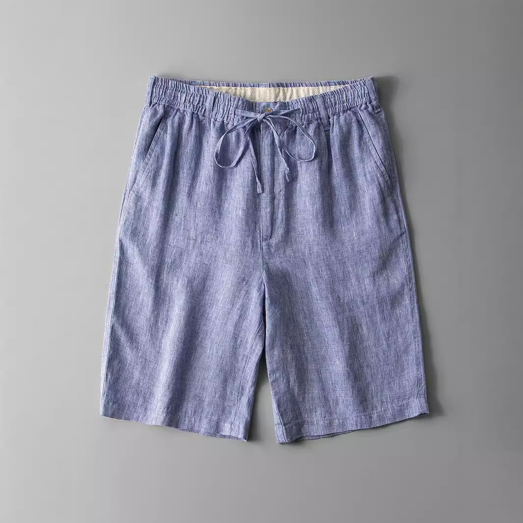 外贸男装工厂夏季薄料亚麻短裤男士休闲裤五分裤松紧腰中裤沙滩裤