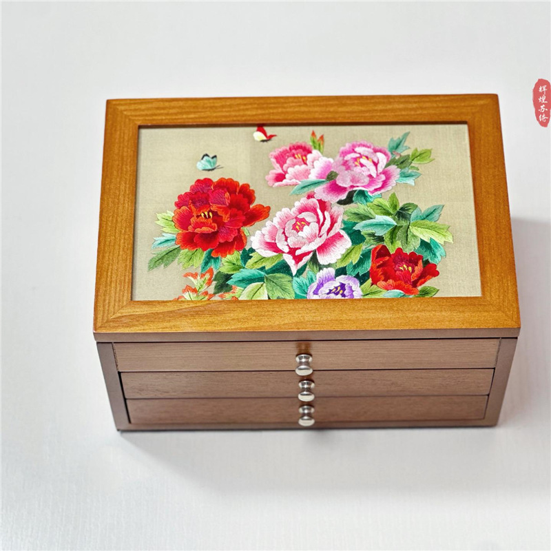 結婚プレゼントの首飾り箱手作り蘇刺繍両面刺繍木製三層ジュエリー収納箱洗練された誕生日に友人に贈る|undefined